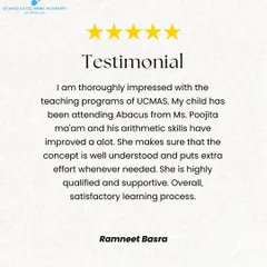 Ramneet Basra shares their impression of our teaching programs, noting significant improvement in their child's arithmetic skills and appreciating the supportive learning process.