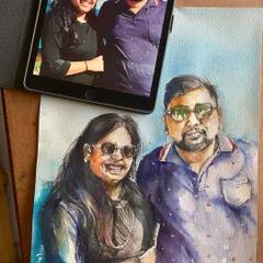 A commissioned watercolor portrait for a dear friend's anniversary, based on their photograph. This piece is now on its way to Portugal to be a special surprise gift.