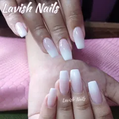 Another flawless baby boomer set on coffin-shaped nails, demonstrating the clean and sophisticated finish of this technique.