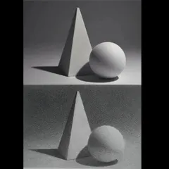 A student's practice work from one of my workshops, showing their understanding of how light falls on basic shapes.