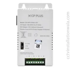 The front view of the 4-channel SMPS, showing the voltage regulator switch. This feature allows for cable length compensation, ensuring consistent power delivery to each camera.