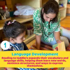 A close-up of a parent and child sharing a book. This one-on-one time enhances language skills and strengthens their bond.