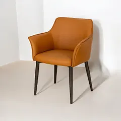 Another view of our comfortable and stylish tan armchair. The sleek design with supportive armrests makes it a versatile piece for the living room, dining room, or study.