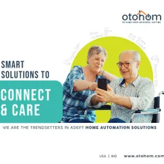 Our smart solutions are designed to connect and care for your loved ones. This image of an elderly couple using our app shows how our technology can help family members stay connected and safe.
