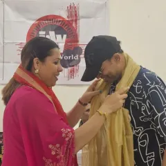 Being honored with a traditional scarf at the "In Art World" exhibition in Kolkata. It is always humbling to be welcomed with such warmth and respect by the art community in different cities.