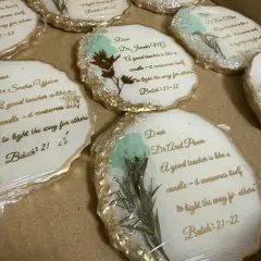 Here are all eight of the custom coasters, packed and ready to be gifted. Each one is personalized with the professor's name, making it a truly special thank you gift.