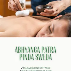 Abhyanga Patra Pinda Sweda is a therapeutic massage using warm herbal poultices. This treatment is excellent for relieving joint stiffness, reducing inflammation, and boosting blood circulation to painful areas.