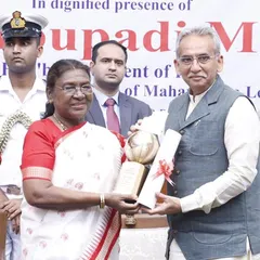 A moment of immense pride. Hon’ble MLA Mr. Amin Patel wears a custom Dawood Khan ensemble as he receives the "Most Outstanding Parliamentarian Award" from the President of India.
