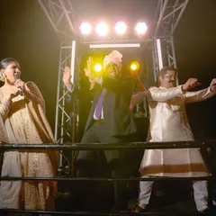 Dancing with the fathers on the baraat truck. Age is just a number when the beat drops, and I make sure everyone feels it.