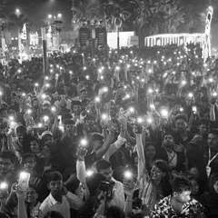 A sea of lights from the crowd at Bandra Wonderland. A powerful black and white shot showing the thousands of people who came out to party.