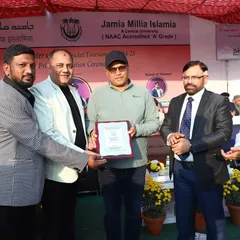 It is an honor to host legends of the game. Here, I am with Jamia alumnus and cricket icon Virender Sehwag during the prize distribution ceremony for the Inter-School cricket tournament, an event we managed from start to finish.