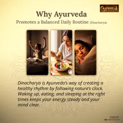 'Dinacharya' is Ayurveda's framework for a balanced daily routine that follows nature's clock. Waking, eating, and sleeping at the right times keeps your energy steady and your mind clear.