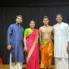 A post-performance picture with my accompanying artists. The synergy between dancer and musician is a sacred connection that we build through hours of rehearsal and mutual respect.