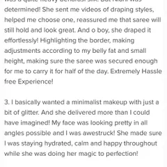 This bride's detailed review about my Nauwari draping and minimal makeup style truly moved my heart. This is the payoff for my devotion.