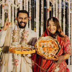 Because why not? After all the beautiful rituals, a "Just Married" pizza was the perfect, quirky celebration for Anuj and Abhisha. I love when couples bring their unique personalities into their day.