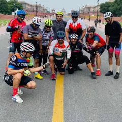 Our cycling gang taking over the iconic roads of Delhi. This group shot at India Gate captures the spirit of our Saturday morning rides, exploring the city's landmarks on two wheels.