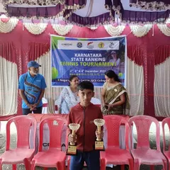 We celebrate the total domination by our players at the State Ranking Tennis Tournament in Mysore. Here is Ishaan, proudly holding his trophies after winning both the U-12 and U-14 singles titles.
