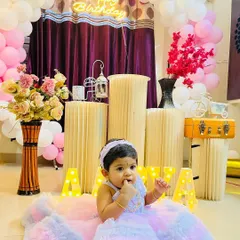 My little princess Aarya on her birthday. Look at her in that beautiful dress! These moments fly by so fast.