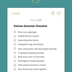 Your kitchen deserves a fresh start. This declutter checklist helps you get rid of worn-out sponges, expired pantry items, and chipped mugs.