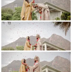 A beautiful sequence of the Varmala ceremony against the stunning backdrop of the Udaipur mountains, even as it started to rain.