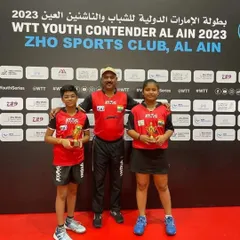 We congratulate our player Reyansh Jalan on his excellent performance at the WTT Youth Contender in Al Ain, UAE. He is pictured here with his mixed doubles partner and Coach Krunal Telang after winning the bronze medal.