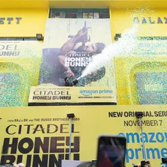The money shot. Capturing the peak of the poster reveal with confetti and crowd energy for Amazon Prime's promotional materials.