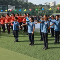 Students stand in formation during the march past at our Annual Sports Day. The event showcases not just athletic talent but also the discipline, teamwork, and spirit of unity that we cultivate.