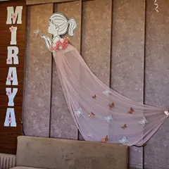A clearer view of the custom wall decor I created for Miraya. The details, like the flowers on the dress and the butterflies on the tulle, make it a truly special piece.