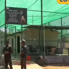 The kennel facility at the new tracker dog training center in Bandipur. These facilities are crucial for housing and training dogs for forest department work.