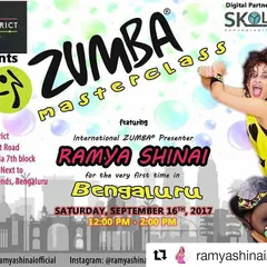 The promotional poster for a Zumba Masterclass with international presenter Ramya Shinai. I love bringing these unique opportunities to the Bangalore dance fitness community.