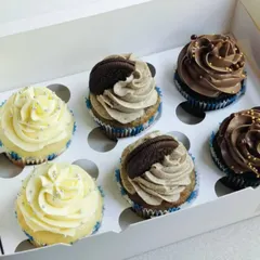 A classic assortment box of six cupcakes, featuring two each of my popular Vanilla, Oreo, and Chocolate flavors. It's a simple, comforting, and crave-worthy choice.