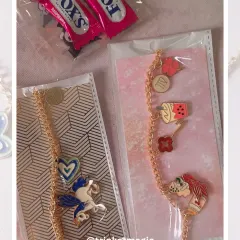 A spotlight on a custom order. This client wanted a unique bracelet, and we worked together to pick charms that told her story, including a unicorn, a mermaid, and her zodiac sign.