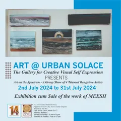 A poster for 'Art on the Spectrum', a group show featuring the work of four talented Bangalore artists, including Meesh.