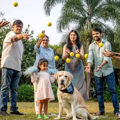 A celebration of ten wonderful years with Spike the Labrador. This is what pure family joy looks like, with everyone, from the youngest to the oldest, joining in a chaotic, happy game of fetch to honor their best boy.