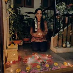 Celebrating the festival of lights, Karthigai Deepam, at home with my rangoli and handmade decorations. These traditions are a deep source of inspiration.