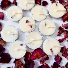 I love adding natural elements to my candles. These scented soy wax tealights are infused with real, air-dried rose petals, adding a touch of romance and a beautiful look to each hand-poured candle.