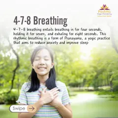 The 4-7-8 breathing technique is a rhythmic practice that helps reduce anxiety. We practice this simple pranayama exercise to calm the nervous system and prepare for better sleep.