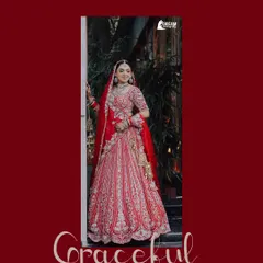 A beautiful full-length portrait of bride Hashmeeta in her stunning red wedding lehenga.