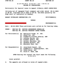 This court order documents a successful outcome for our client, Bharat Petroleum Corporation Ltd (BPCL), in the Supreme Court. We specialize in navigating complex litigation for major Public Sector Undertakings and corporations, ensuring their interests are robustly defended.