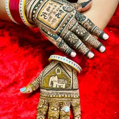 A close up of the Karva Chauth design with the quote and elephant. The details are sharp and clear, showing the quality of my work.