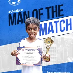 Celebrating our U-11 player Aeklavya, who was named Man of the Match for his outstanding performance. A well-deserved achievement.