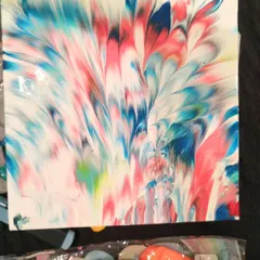 You might be surprised by what you can create. This vibrant abstract piece was made by a participant in one of my acrylic pouring workshops.