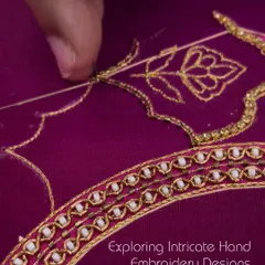 Exploring the world of intricate hand embroidery. A close-up shows the delicate process of creating a custom blouse, with each bead and thread placed with precision.