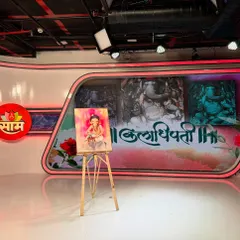 The finished "Bal Ganesh" painting on display at the Saam TV studio. It was an honor to be invited to their "Kaladhipati" program and share this personal and spiritual artwork.