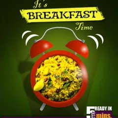 When the breakfast alarm rings, you don't have to rush. My ready-to-eat breakfast options, like this Kanda Poha, are ready in just 5 minutes.