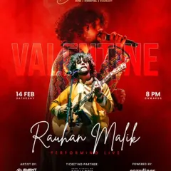 A poster for a Valentine's performance by Rauhan Malik, perfect for a romantic evening of live music.