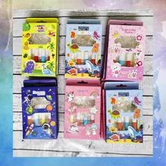 A selection of DIY keychain painting kits with various themes like dinosaurs, sea creatures, and unicorns.
