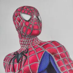 A view of Spider-Man's head and shoulders, showing the shine on the mask's eyes and the intricate webbing detail.