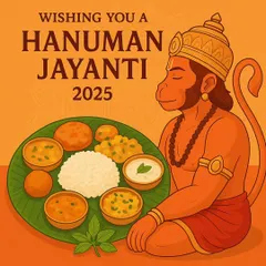 For Hanuman Jayanti, we offer simple and pure meals that honor the spirit of devotion. This thali is an example of the sattvik food we can prepare, made without onion or garlic and suitable for prasad.