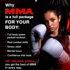 MMA is a complete package for your body and mind. It gives you a full-body workout, real combat skills, stress relief, and a level of confidence that stays with you outside the gym.